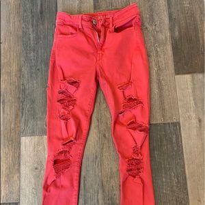 American Eagle Red Destroyed Jeans